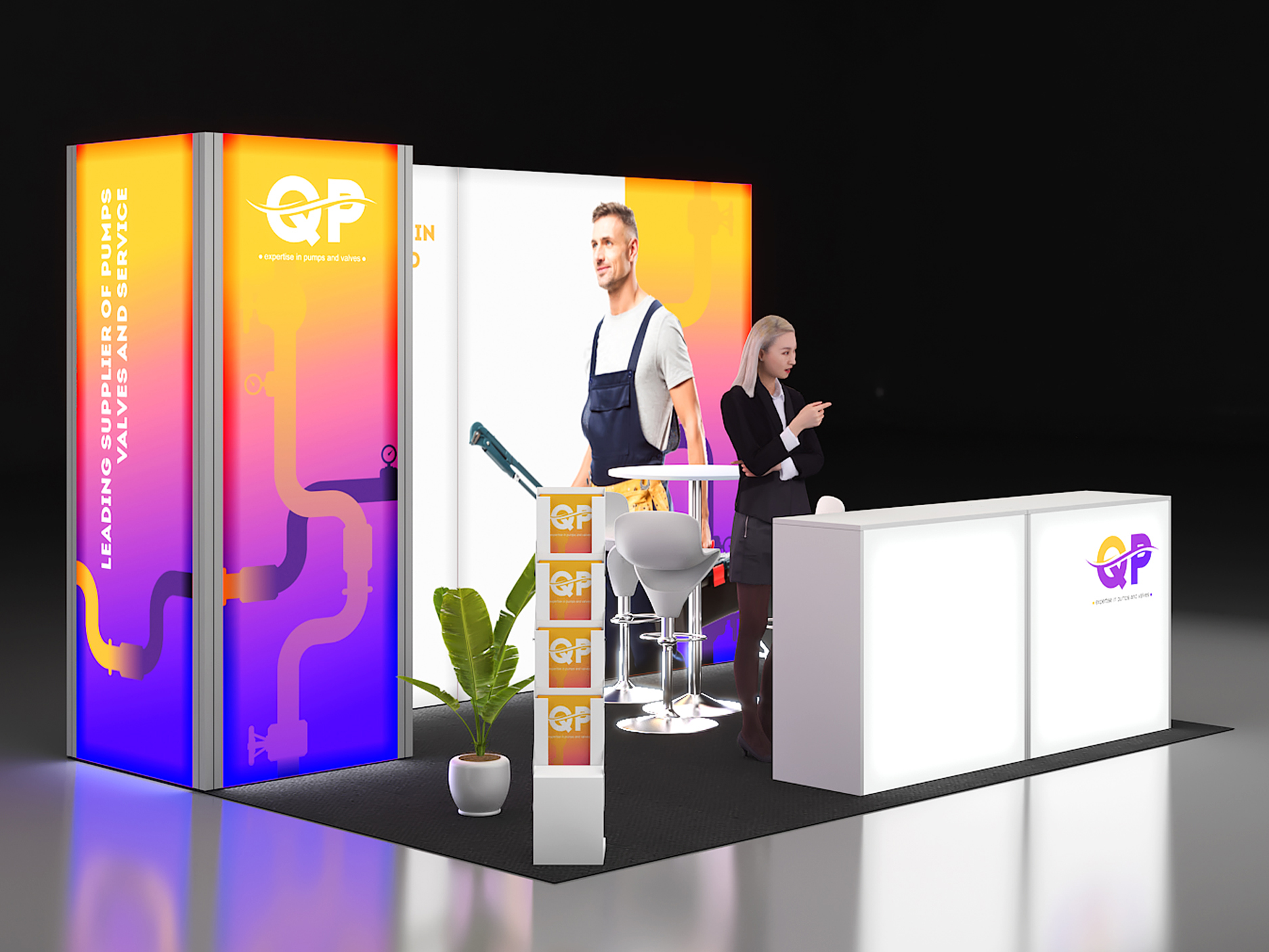 LED Messestand mit Kabine und Doppeltheke_2