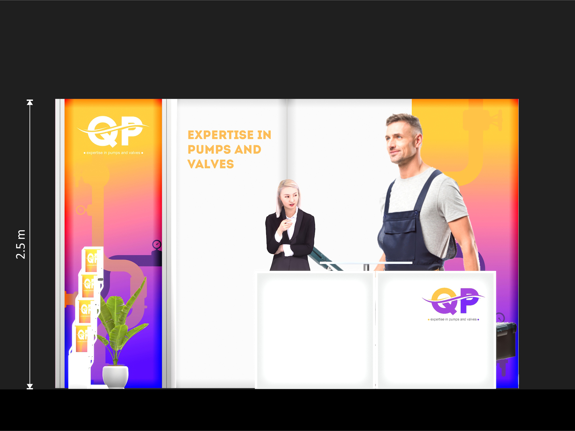 LED Messestand mit Kabine und Doppeltheke_6