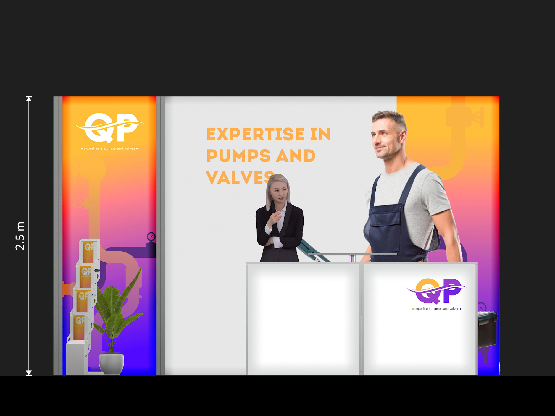 LED Messestand mit Kabine und Doppeltheke_7